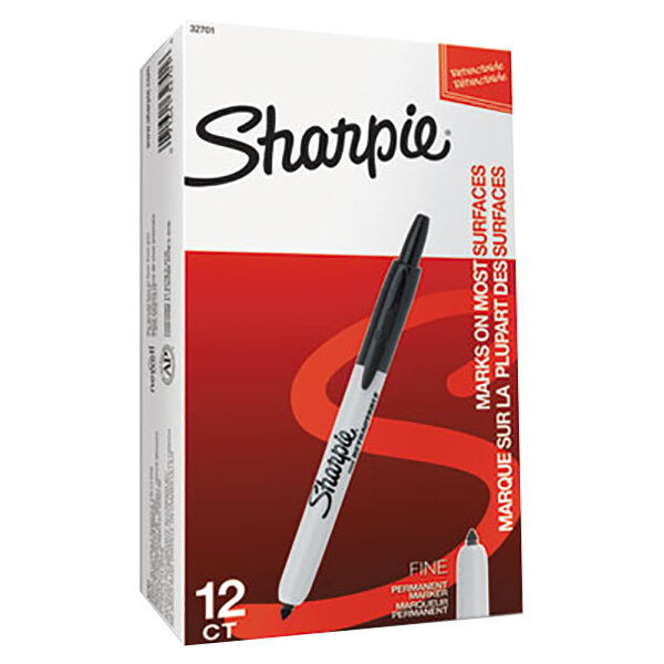 Sharpie 32701 Black Fine Point Retractable Permanent Marker 12/Pack