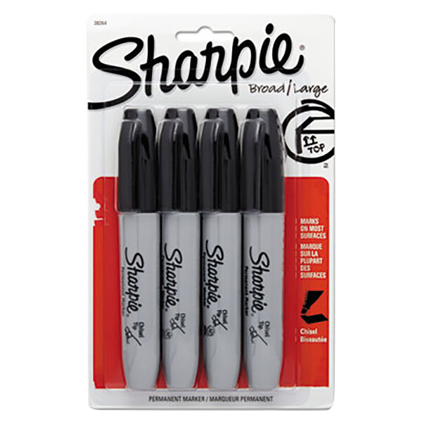 Sharpie 38264PP Black Chisel Tip Permanent Marker 4/Pack
