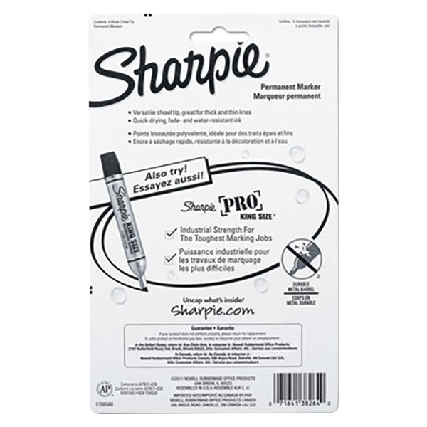 Sharpie 38264PP Black Chisel Tip Permanent Marker 4/Pack