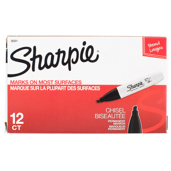 Sharpie 38201 Black Chisel Tip Permanent Marker 12/Pack