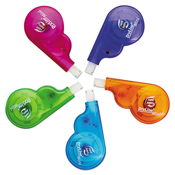 A set of five Paper Mate Liquid Paper tape dispensers with green, blue, and pink accents.