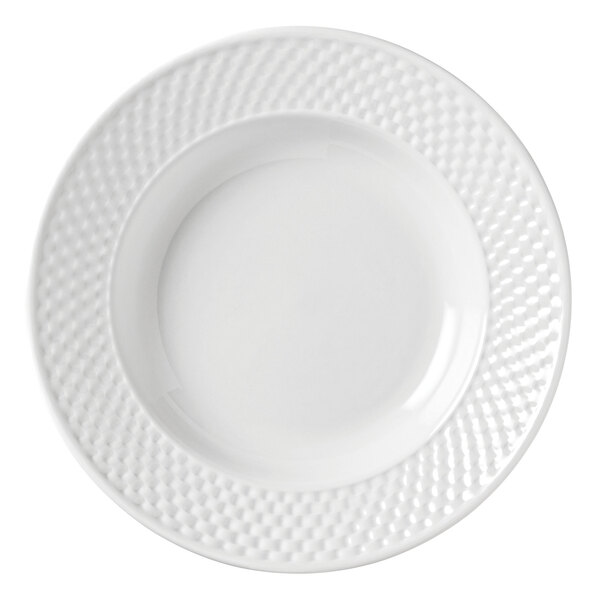 A Libbey Lunar Bright white porcelain soup bowl with a textured pattern.