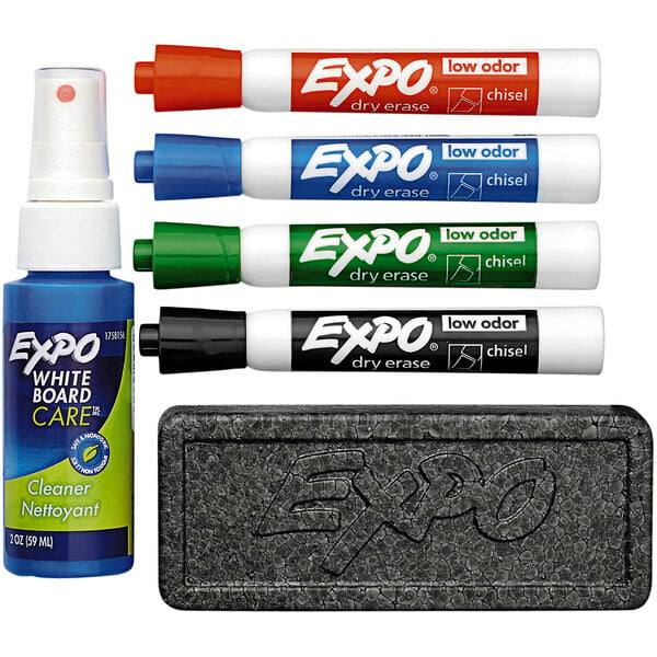 A set of Expo low-odor dry erase markers in assorted colors.