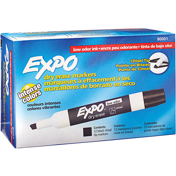 Expo 80001 Black LowOdor Chisel Tip Dry Erase Marker 12/Pack
