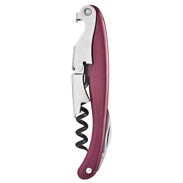 A Franmara Lisse two-step waiter's corkscrew with a metallic burgundy handle.