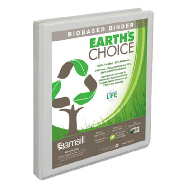 A Samsill Earth's Choice white binder with green and white earth-friendly text on the cover.