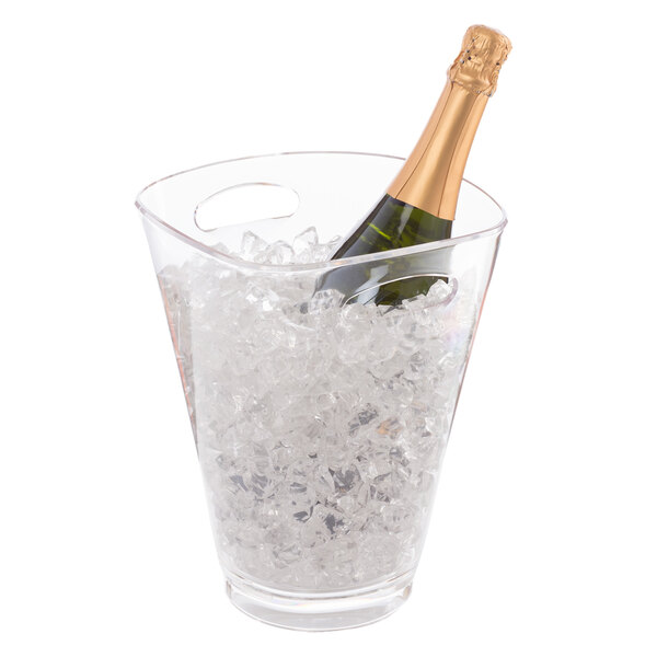 A bottle of champagne in a Franmara Ideal single-bottle bucket in ice.