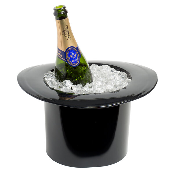 Franmara 9048 5 Qt. Black Customizable SingleBottle Top Hat Wine Bucket