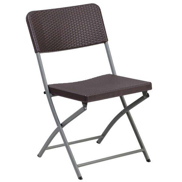 Flash Furniture DAD-YCZ-61-GG Hercules Brown Rattan Plastic Folding Chair with Gray Frame