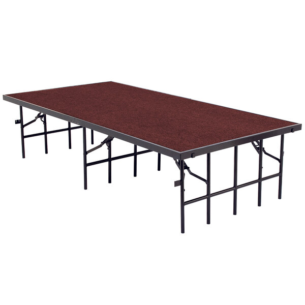 National Public Seating S488C Single Height Portable Stage with Red Carpet - 48" x 96" x 8"