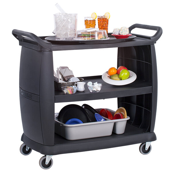 Carlisle CC224303 3 Shelf Oversized Black Utility Cart 300 lb