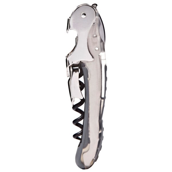 A Franmara double power waiter's corkscrew with a clear metal handle and screw.