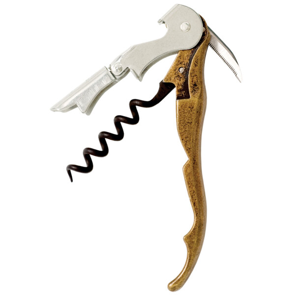A Pulltap's waiter's corkscrew with a bronze handle and a knife.
