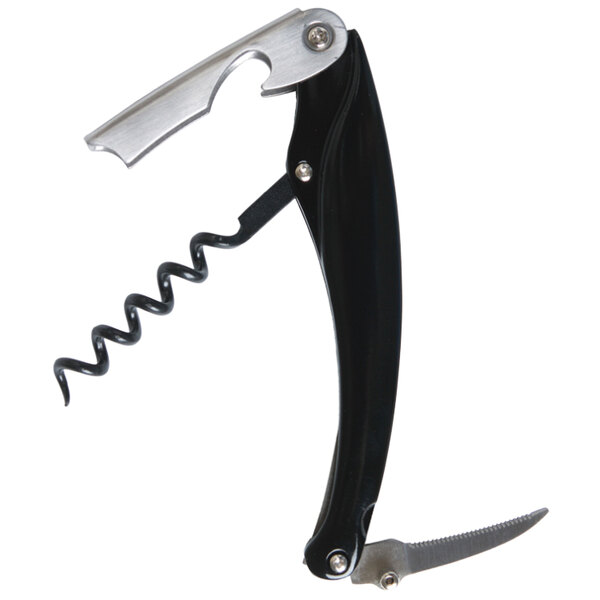 A Franmara Dauphine black and silver corkscrew with a silver handle.