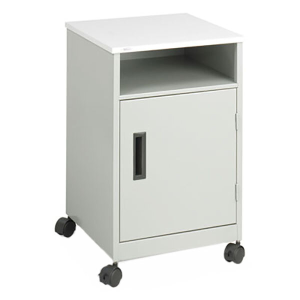 Safco 1871GR Gray Steel Machine Stand with Storage Cabinet and Open Compartment - 15 1/4" x 17 1/4" x 27 1/4"