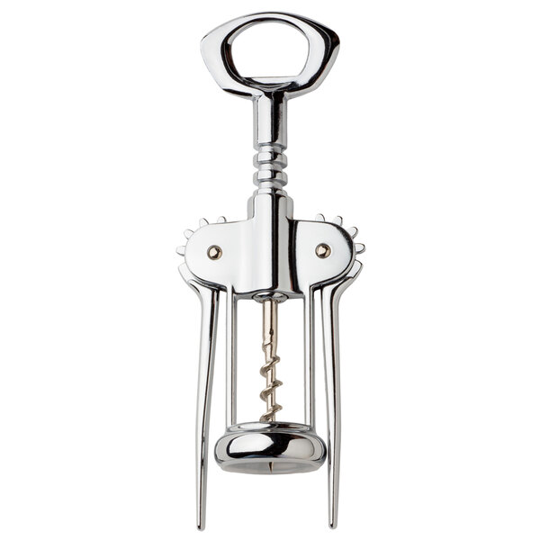 A Franmara silver corkscrew with a metal handle.