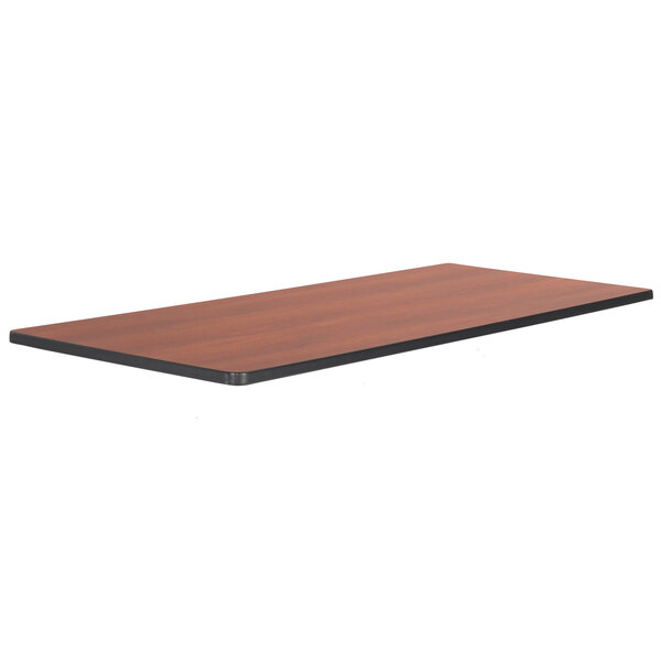 A Safco cherry wood rectangular table top with a black edge.