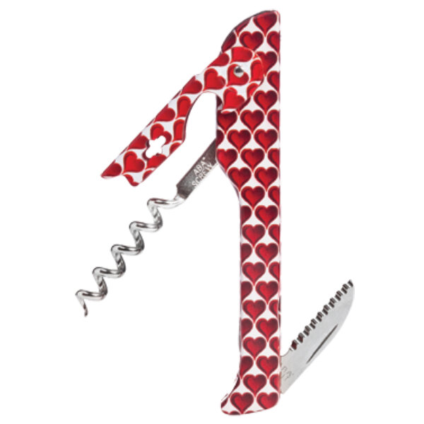 A Franmara waiter's corkscrew with red and white hearts on it.