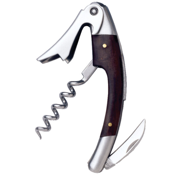 Franmara Curved Stainless Steel Waiter's Corkscrew with Dark Wood Inset