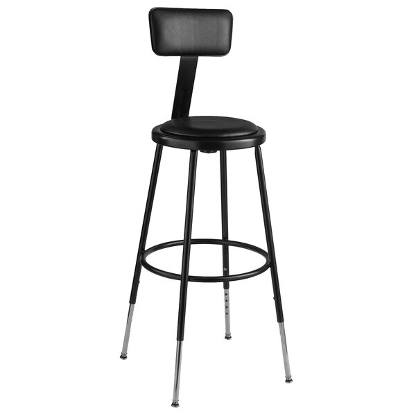 A National Public Seating black lab stool with adjustable backrest.