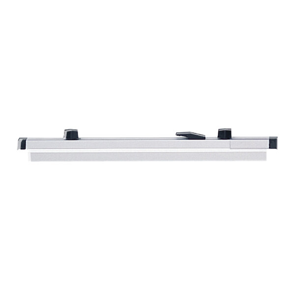 A white rectangular Safco sheet file hanging clamp with black handles.