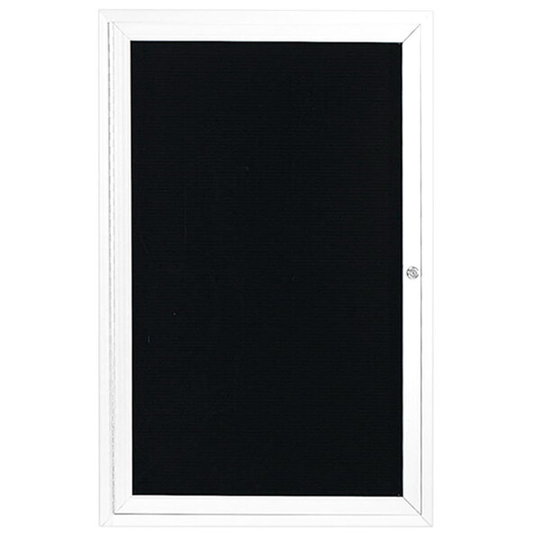 A white aluminum enclosed directory board with a black letter board and a white border.