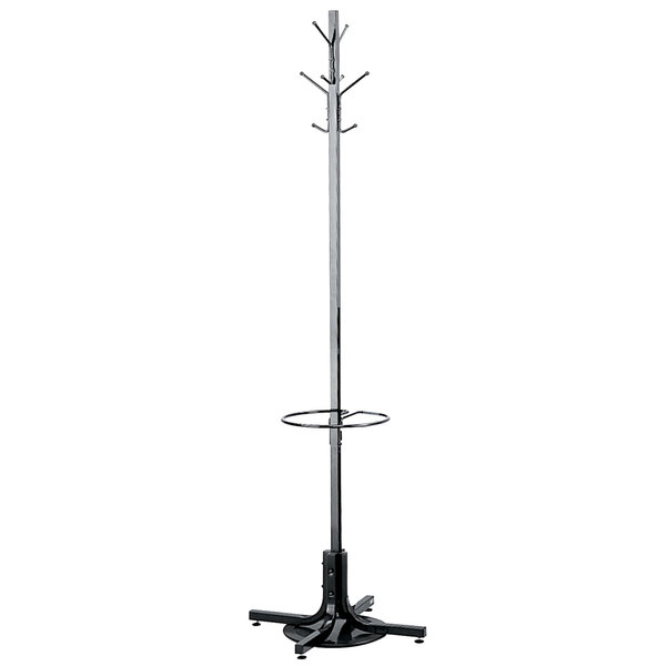 Safco 4168BL 21" x 70" Black Metal Coat Rack with Umbrella Stand