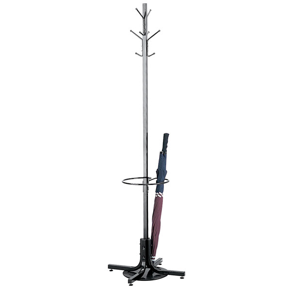 Safco 4168BL 21" x 70" Black Metal Coat Rack with Umbrella Stand