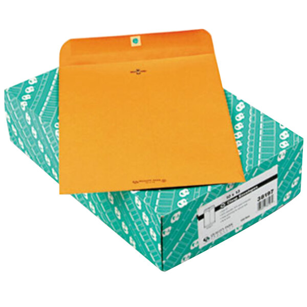A green box with an orange Quality Park #97 file envelope.