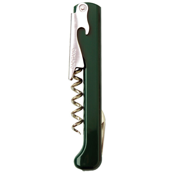 A Franmara Capitano corkscrew with a dark green and silver handle.