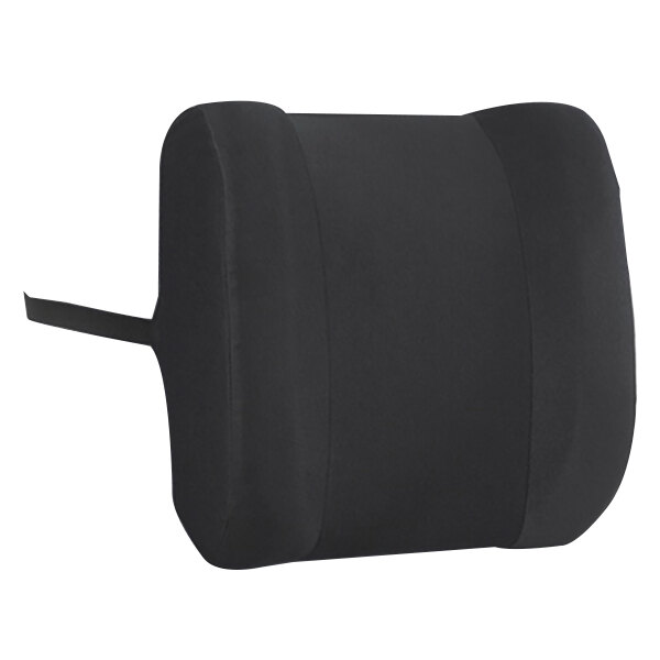 A black rectangular foam backrest with a black strap.