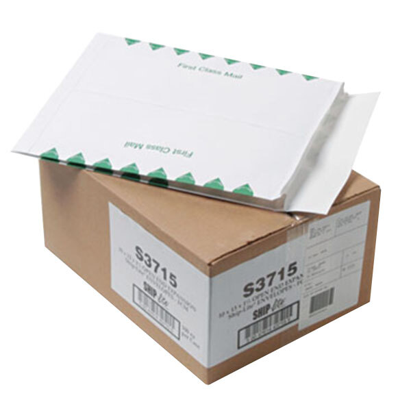 Quality Park S3715 Redi Flap #97 10" x 13" x 1 1/2" White Expansion First Class Mailer Envelope   - 100/Box