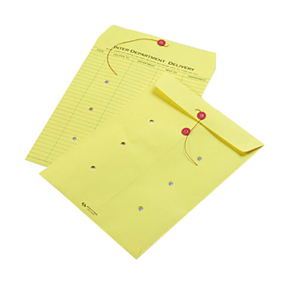 Quality Park 63576 #97 10" x 13" Yellow Paper Interoffice Envelope with String and Button Closure - 100/Box