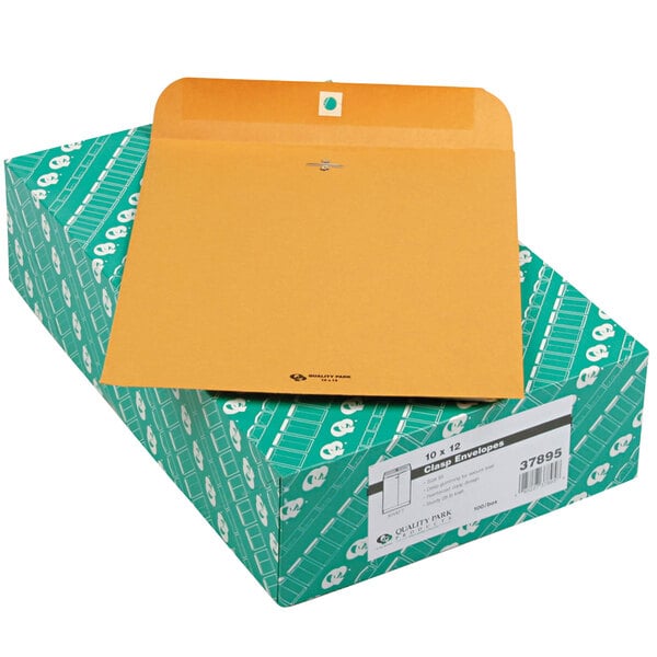 Quality Park 37895 #95 10" x 12" Brown Kraft Clasp / Gummed Seal File Envelope - 100/Box