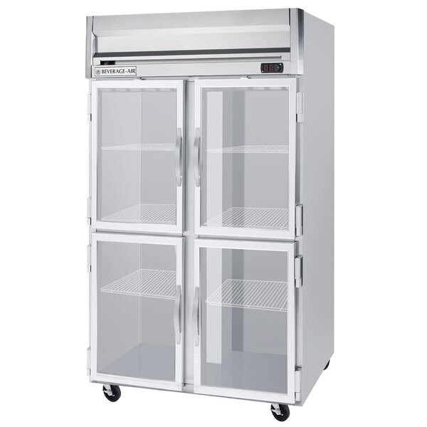 Beverage-Air HF2-1HG-LED 2 Section Glass Half Door Reach-In Freezer - 49 cu. ft., Stainless Steel Front, Gray Exterior