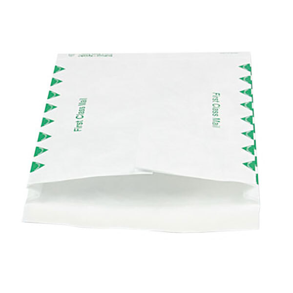 A white envelope with green writing on it.