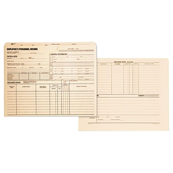 A Quality Park employee record folder with blank forms inside.