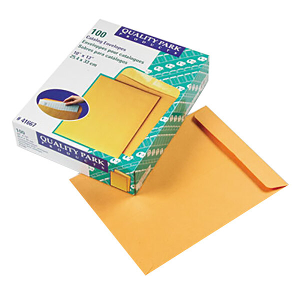 Quality Park 41667 #97 10" x 13" Brown Kraft Gummed Seal File Envelope - 100/Box