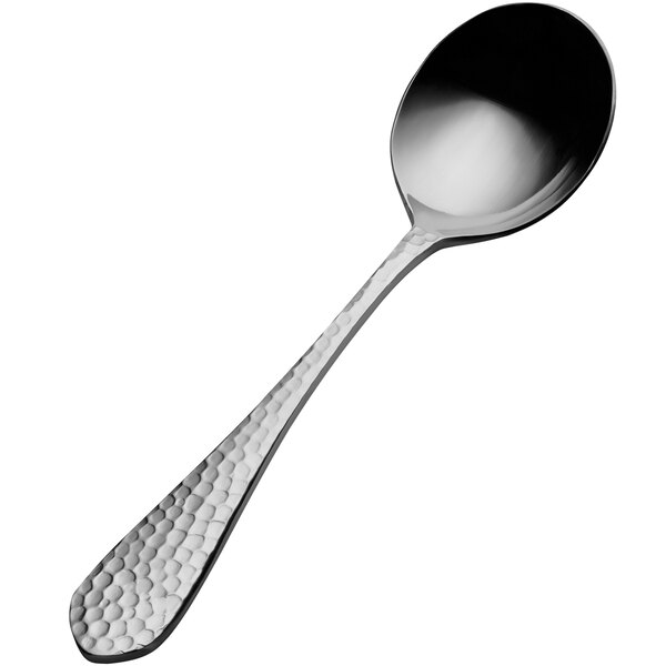 A Bon Chef Bonsteel bouillon spoon with a textured handle.