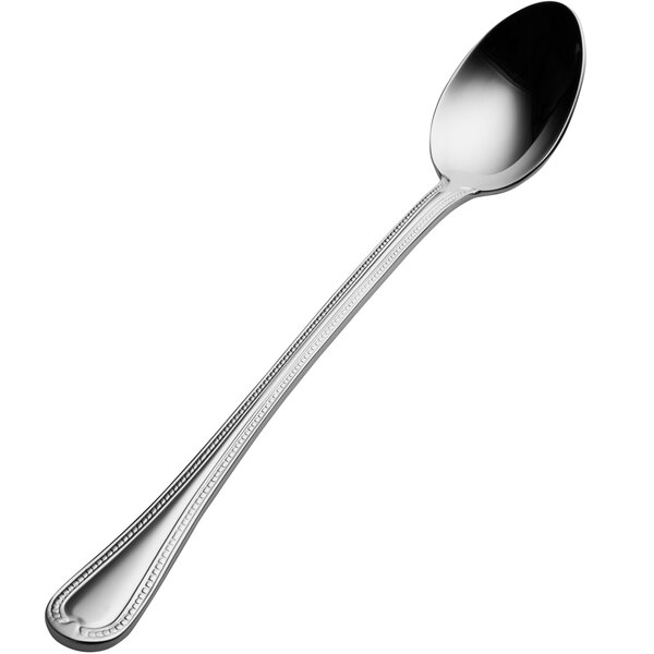A Bon Chef stainless steel iced tea spoon with a handle on a white background.