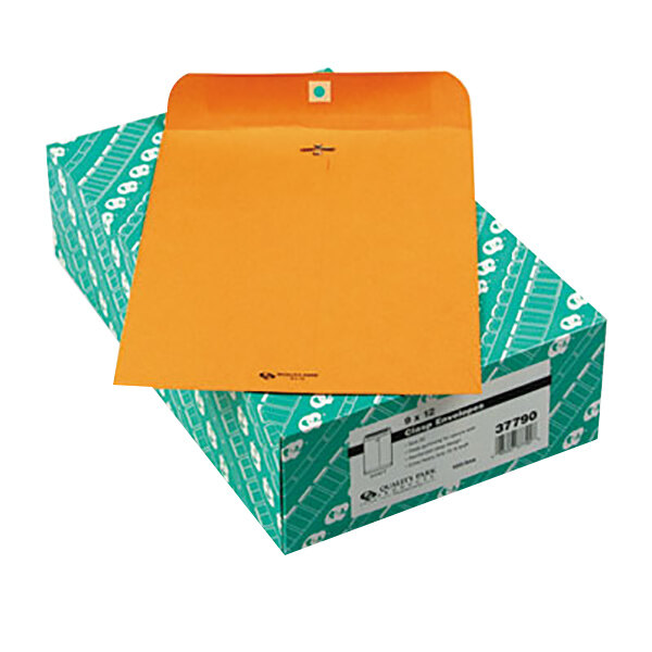Quality Park 37790 #90 9" x 12" Brown Kraft Clasp / Gummed Seal File Envelope - 100/Box