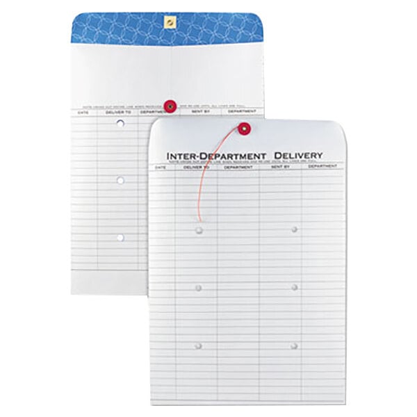 Quality Park 63663 #97 10" x 13" White Security Tinted Interoffice Envelope with String and Button Closure - 100/Box