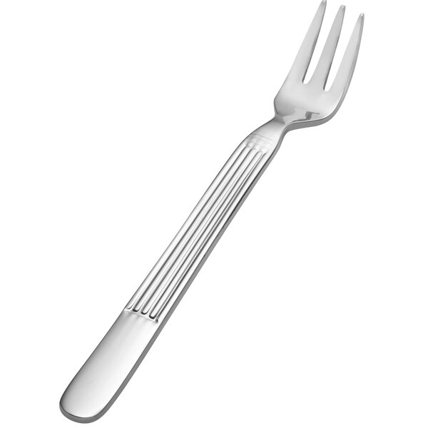 A Bon Chef Bonsteel oyster/cocktail fork with a silver handle.