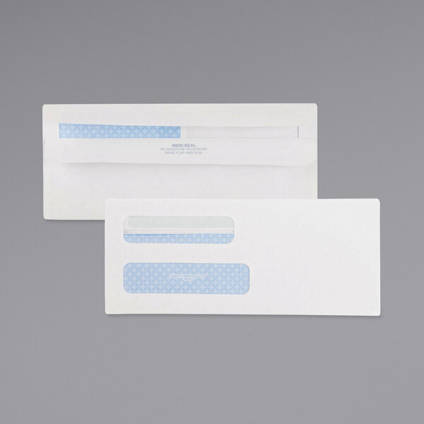 Quality Park 24539 #8 5/8 3 5/8" x 8 5/8" White Security Tinted Business Envelope with 2 Windows and Redi-Seal Strip - 500/Box
