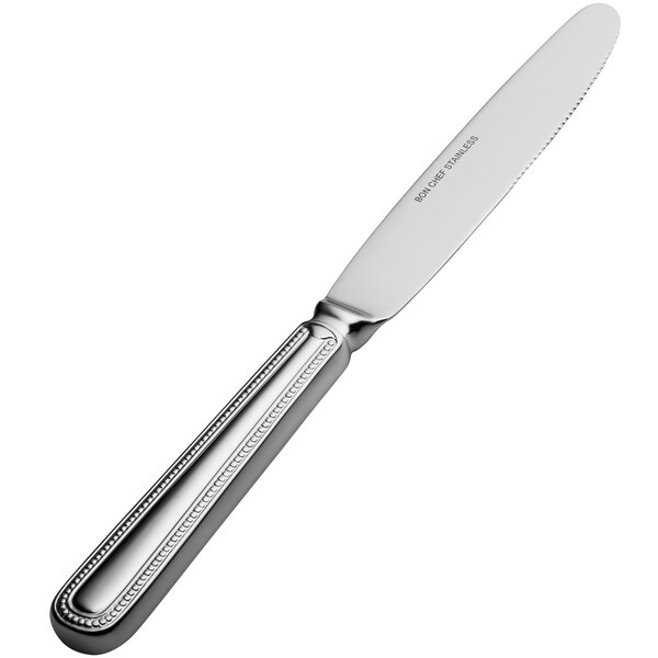 A Bon Chef European dinner knife with a silver hollow handle.