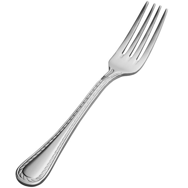 A Bon Chef Bonsteel European dinner fork with a silver handle.