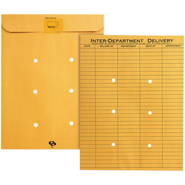 Quality Park 63664 #97 10" x 13" Brown Kraft Interoffice Envelope with Resealable Self Adhesive - 100/Box