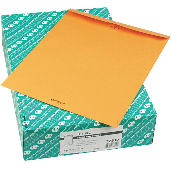 A box with a brown envelope on it.