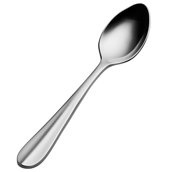 A Bon Chef Bonsteel demitasse spoon with a silver handle on a white background.