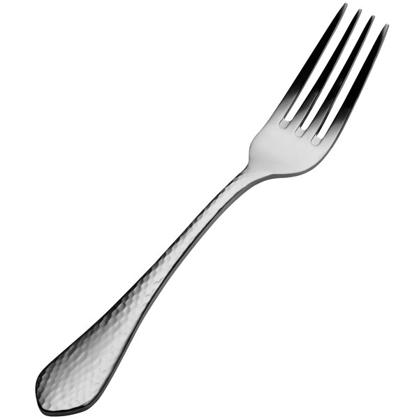 A close-up of a Bon Chef Bonsteel dinner fork with a silver handle.